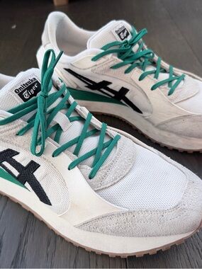 Onitsuka Tiger by Asics White Sneakers with Green Laces